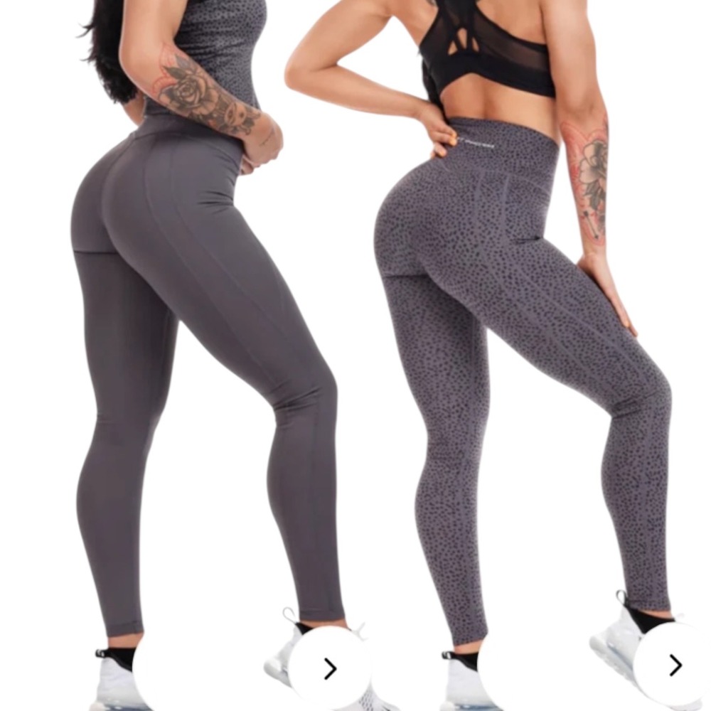 1st Phorm Women's M Adapt Reversible Leggings Gray Animal Print High Waist Gym